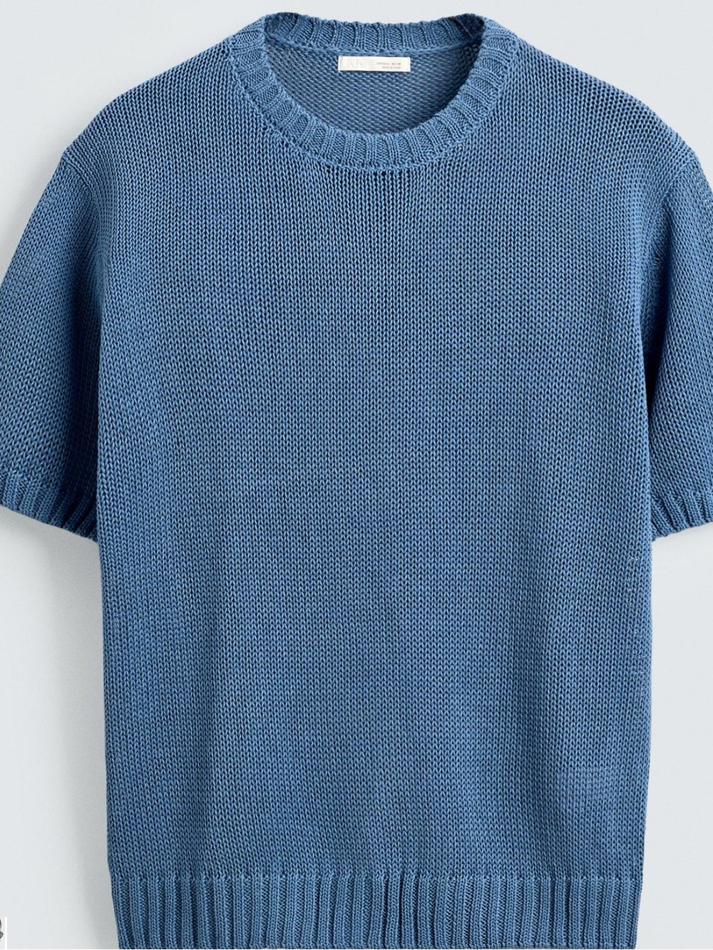 Zara Men's Crewneck Short-Sleeve Knit Sweater in Dusty Blue